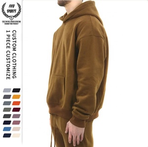 Sweat à capuche OEM pour hommes en polaire 450-500gsm lourd 100% coton Logo bouffant brodé personnalisé Plainé surdimensionné écologique - Product Image 2