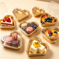 Boîte à biscuits en plastique doré en forme de cœur, écologique, avec couvercle en PET transparent pour l'emballage de desserts, la Saint-Valentin, la boulangerie, la confiserie