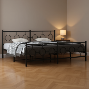 Struttura letto in metallo matrimoniale, nera, verniciata a polvere, design industriale rettangolare, mobili per camera da letto - Product Image 2