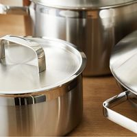 Ensemble de batterie de cuisine en acier inoxydable 4 pièces avec couvercles, fond à induction, marmite et poêle wok