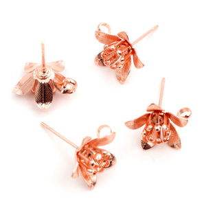 10 pièces (5 paires) de boucles <span class=keywords><strong>d</strong></span>'oreilles à clous <span class=keywords><strong>en</strong></span> forme de fleur plaquées <span class=keywords><strong>argent</strong></span> antique, or et bronze, 14x14mm, connecteurs <span class=keywords><strong>pour</strong></span> la fabrication de bijoux - Product Image 3