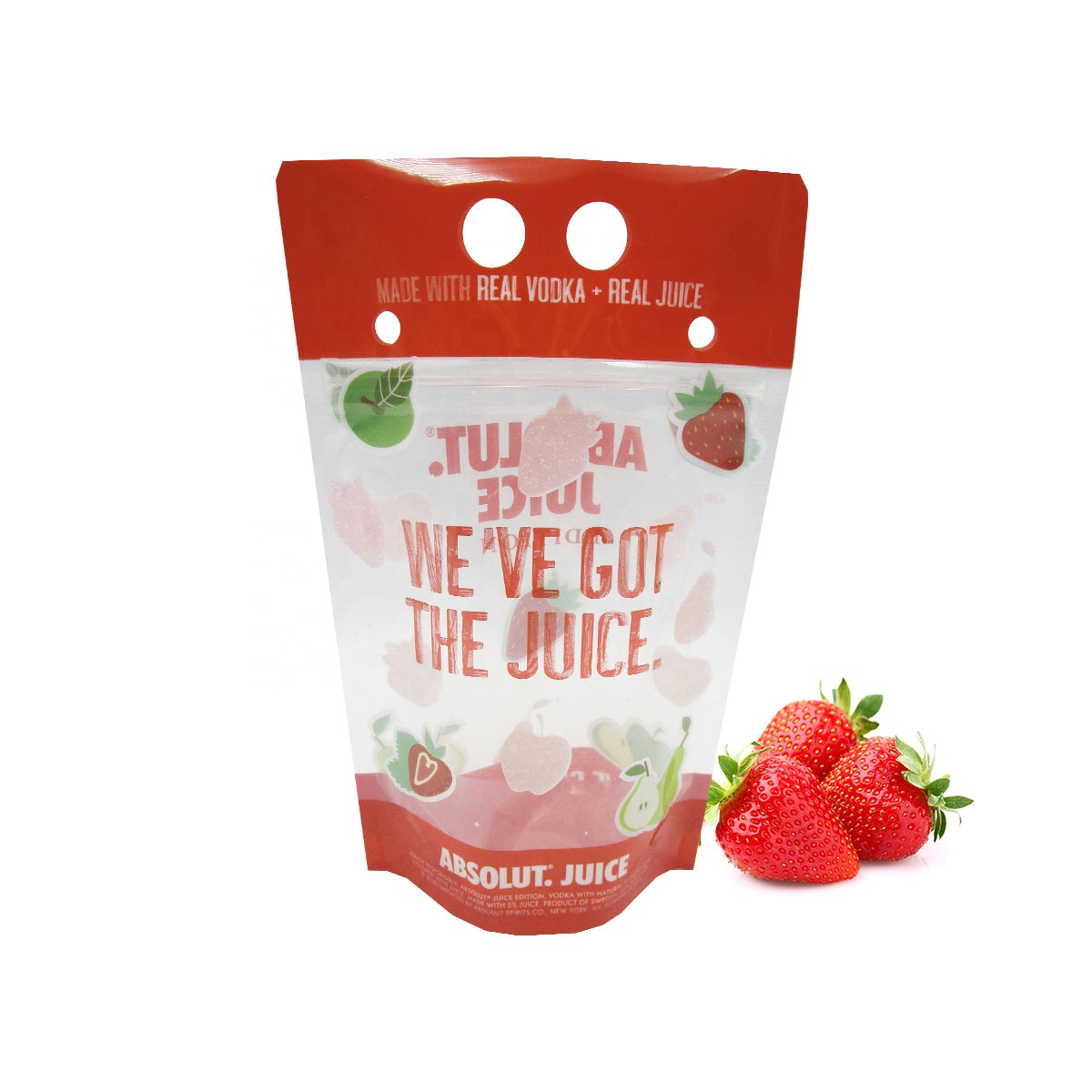 Disposable Heavy Duty Hand-Held Translucent Plastic Smoothie Juice Bag Stand up Drink Pouches With Straw