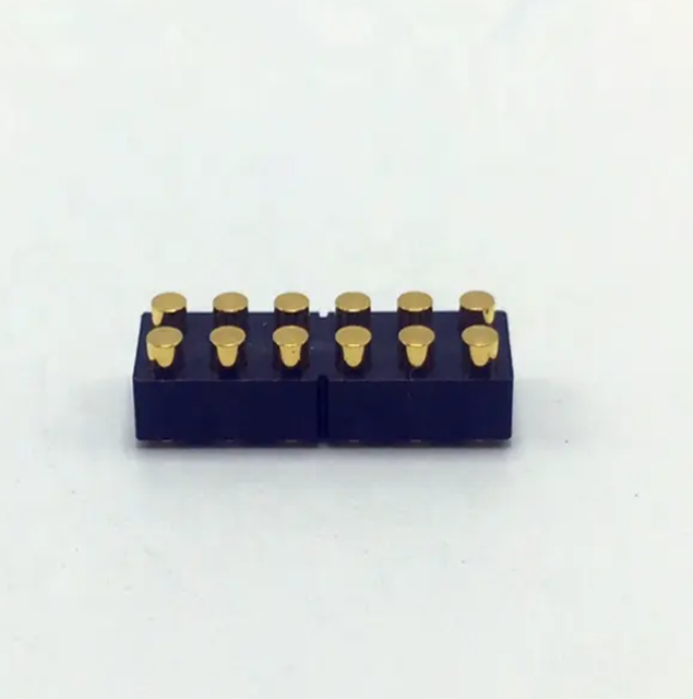 Customized Accepted Spring Loaded Brass Gold Plated 2.54mm Pitch 12Pin Double Row High-current SMT Pogo Pin Connector IP53 Male