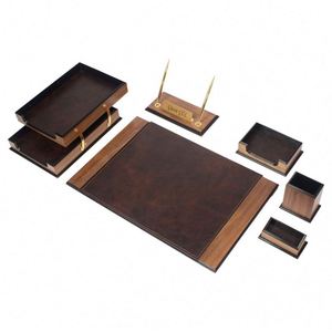 Juego de 8 Organizadores de Escritorio Modernos de Lujo en Madera y Cuero Artificial con Impresión Digital, Accesorios Multifuncionales para Oficina - Product Image 4