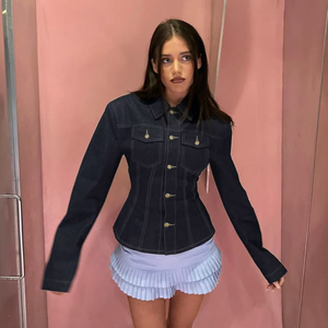 Chaqueta Camisa Vaquera Entallada de Estilo Urbano para Mujer, Cintura Ajustada, Manga Larga, Moda Urbana, Estilo Influencer - Product Image 3