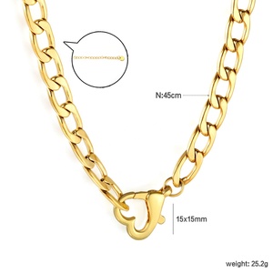 Collier tendance en acier inoxydable avec pendentif chaîne à maillons, plaqué or 18 carats, résistant au ternissement, étanche, bijoux en forme de cœur - Product Image 2