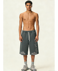 Shorts décontractés déchirés pour hommes à taille mi-haute, impression DTG Kornit personnalisée, vente en gros, streetwear, marque privée, exportation - Product Image 1