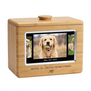 Urne funéraire numérique en bambou pour animaux de compagnie avec écran HD intégré et diaporama vidéo, boîte de crémation pour grands chiens - Product Image 1
