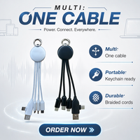 Câble de charge USB C 4 en 1 en nylon durable avec connecteurs multiples, lumière LED et logo personnalisé, cadeau promotionnel 5V/2A