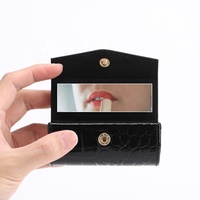 Porte-rouge à lèvres en cuir texturé crocodile avec logo personnalisé, organiseur de maquillage, boîte de rangement cosmétique avec miroir