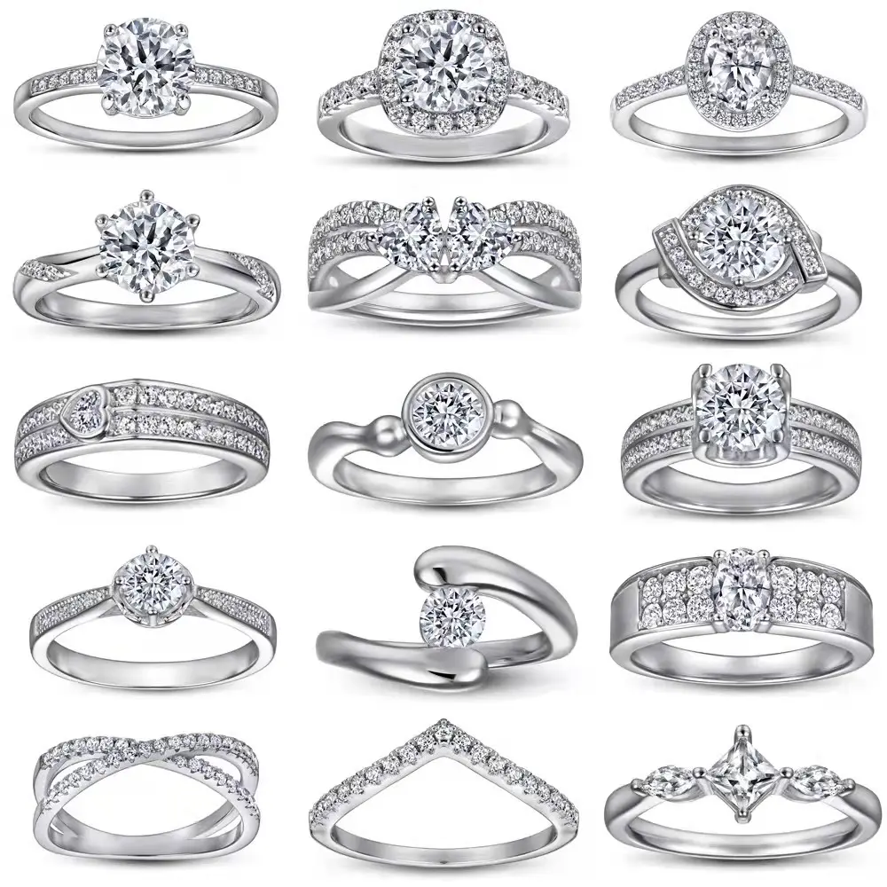 Anello di fidanzamento con dito Non appannante da donna con gioielli placcati rodio anello di fidanzamento in argento Sterling 925