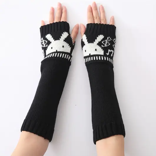 Vrouwen Leuke Ribbit Knit Armwarmers Vingerloze Handschoenen Duim Gat Handschoenen Wanten Winter Lange Jacquard Wol Warme Handschoenen