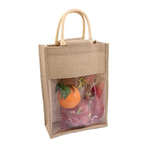 Bolsa de Yute para 3 Botellas de Vino con Asas, Diseño Plegable y Reciclable para Decoraciones Navideñas - Product Image 1