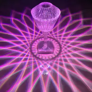 Luxus Blütenblatt Rose Wiederauf ladbare Nachtlichter Acryl LED schnur lose Kristall Tisch lampe