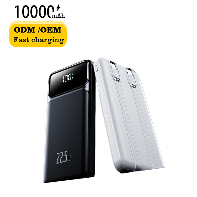 ODM/OEM New Slim Fast Charging Built-in Cable Power Bank 10000mAh PD 3.0 20W + QC 3.0 22.5W Max Digital Display Custom