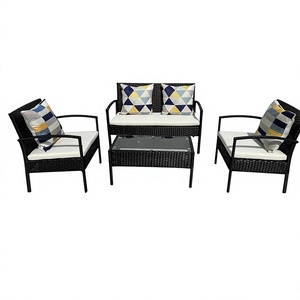 Ensemble de meubles d'extérieur en rotin moderne et confortable de qualité supérieure, 4 pièces, avec structure en acier et coussins, pour hôtel et jardin - Product Image 1