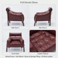 Fauteuil de loisirs en cuir PU et bois de frêne, rembourré en éponge, avec appui-tête roulant, style Mid-Century, pour la maison, l'hôtel et l'appartement, fabriqué à Foshan
