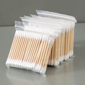 Double-ended Cotton Swabs 125 Mm Wooden Stick Single Layer Round For Ear Cleaning Home Use Packaged In Bags - Product Image 1