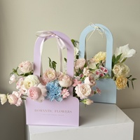 Boîte-cadeau de fleurs pour la fête des mères, emballage de bouquet, sac à main, matériaux pour arrangements floraux DIY, carton blanc pailleté