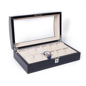 Boîte de présentation carrée en bois écologique personnalisée pour montres, avec serrure, 12 compartiments pour bijoux, finition peinture grainée haute brillance, marque DS - Product Image 5