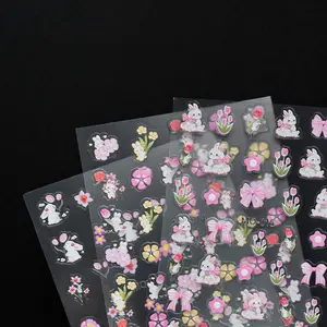 5d Cute Rabbit Bunny Nail Decoration Gel Luxe Designer Nail Stickers 5D Relief Nail Art Stickers Flower