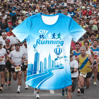 T-shirt de course promotionnel personnalisé à manches courtes, 100 % polyester, coupe ample, respirant et à séchage rapide, pour la course à pied et le sport, par sublimation