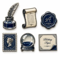 Vente en gros de badges personnalisés en émail dur, badges de revers vintage en forme d'encrière, fabricant de badges métalliques pour cadeaux de papeterie