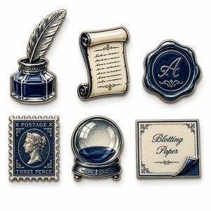 Vente en gros de badges personnalisés en émail dur, badges de revers vintage en forme d'encrière, fabricant de badges métalliques pour cadeaux de papeterie - Product Image 1