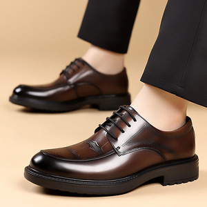 Leather Men's Oxfords Round <b>Toe</b> Breathable Office Career Dress Shoes Autumn Lace-up Solid Style Rubber Outsole - Product Image 2