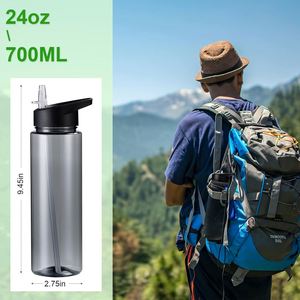 Botella de Agua de Plástico Promocional de 700 ml, Taza de Agua Portátil con Pajita, Regalo Publicitario, Botella de Agua Deportiva Transparente con Logotipo Personalizado - Product Image 4