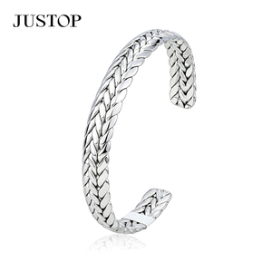 JUSTOP Stainless Steel Cuff <b>Bracelet</b> Hexagon Textured Unisex Fashion Bangle Classic Design Trendy - Product Image 6