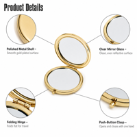Miroir de maquillage de voyage personnalisé avec logo, miroir de poche rond, plaqué or, double face, pliable, compact, en métal, vente en gros