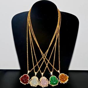 Collier pendentif <span class=keywords><strong>bouddha</strong></span> Maitreya incrusté de cristaux de Zircon brillants pour femmes, amulette porte-bonheur, bijoux porte-bonheur - Product Image 4