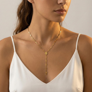 Collar Religioso <span class=keywords><strong>de</strong></span> Cadena Larga Chapado en Oro <span class=keywords><strong>de</strong></span> Acero Inoxidable con la Virgen <span class=keywords><strong>de</strong></span> Guadalupe, <span class=keywords><strong>Rosario</strong></span> Católico - Product Image 5