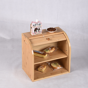 Étagère en bambou Boîte à panure en bambou à double couche Roll Top Conteneur de stockage des aliments pour les boîtes de comptoir de cuisine Boîte à pain <span class=keywords><strong>smeg</strong></span> - Product Image 2
