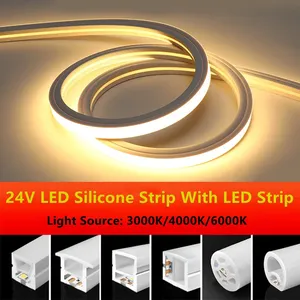 شريط إضاءة <span class=keywords><strong>LED</strong></span> سيليكوني خطي 12 فولت/24 فولت مقاوم للماء IP66 مرن للتصميم والديكور في غرفة المعيشة والاستخدام الخارجي CRI90 قابل للتعتيم SMD5630 - Product Image 1