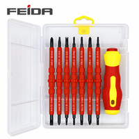 FEIDA – Lot de 8 tournevis magnétiques isolés 1000 V, embouts S2 en acier (plat et cruciforme), manche amovible, outil de réparation pour électricien