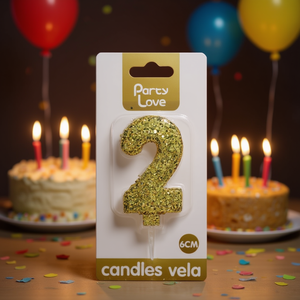 Candele Decorative 'Party Love' Numero 2 con Glitter Dorato 6Cm per Torte di Compleanno - Product Image 1
