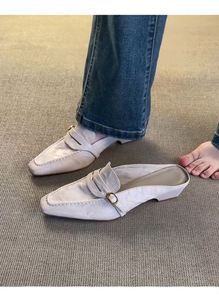 Mules élégantes rétro en cuir véritable et peau de mouton à bout fermé pour femmes, confortables, à talon bas, sandales d'extérieur - Product Image 6