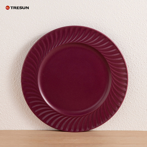 Service de table en grès mat bordeaux personnalisé avec motif tourbillonnant en relief, assiettes, bols, tasses à café, compatible micro-ondes et lave-vaisselle, pour la cuisine - Product Image 2