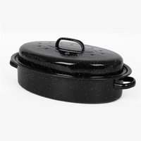CHL 34cm 41cm, 42cm 44cm Vaisselle en émail d'extérieur Impression personnalisée Ovale Rouge Turquie Noir Émail Récipient à rôtir pour poulet avec couvercle
