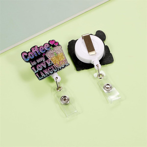 Wholesale glitter coffee cups with retractable <b>buckles</b>, employee backpacks, keychains, name tags, card <b>clips</b>, and pull cord - Product Image 3