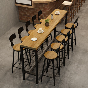 Ensemble <span class=keywords><strong>de</strong></span> <span class=keywords><strong>table</strong></span> et <span class=keywords><strong>de</strong></span> chaises <span class=keywords><strong>de</strong></span> <span class=keywords><strong>bar</strong></span> commerciales modernes en bois massif avec pieds hauts muraux pour salon et usage <span class=keywords><strong>de</strong></span> loisirs - Product Image 1