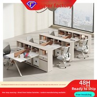 Poste de travail de bureau pour quatre personnes avec écran, bibliothèque, design moderne en bois, créatif, combinaison bureau et chaise pour 4/6 personnes