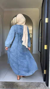 Elegante Abito Lungo in <span class=keywords><strong>Denim</strong></span> Stile A-Line per Donne Musulmane, Moda Islamica Modesta, Stile Abaya, Vestito Lungo Primavera-Autunno - Product Image 5