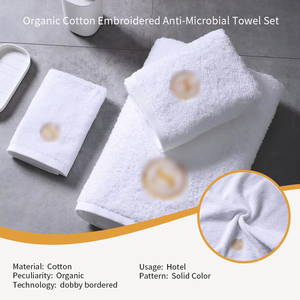 Sang Trọng Màu Trắng Chống Vi khuẩn Tay Và Khăn Tắm Thiết Lập Thiết Kế Mới Cotton Hữu Cơ Thêu Logo Màu Rắn Cotton Hữu Cơ - Product Image 2