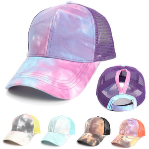 Trucker Cap <b>Tie</b> Dye Mesh Baseball Hat Unisex Breathable Summer Casual Outdoor Sun Protection Hat With <b>Back</b> Opening - Product Image 1