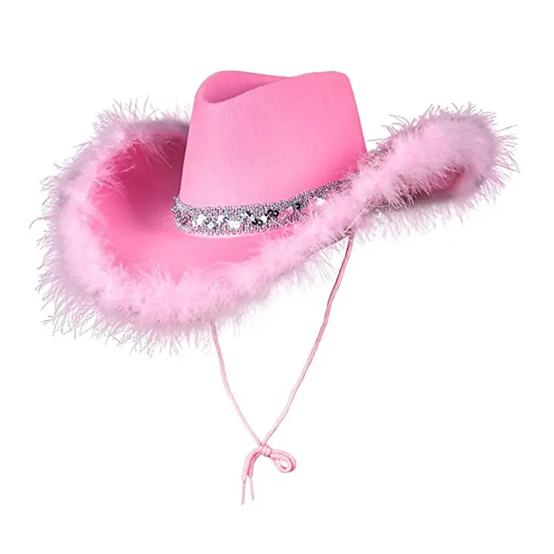 Chapéus rosa de cowboy com strass, pérolas de luxo esfumadas, moda feminina, rosa, brilhantes