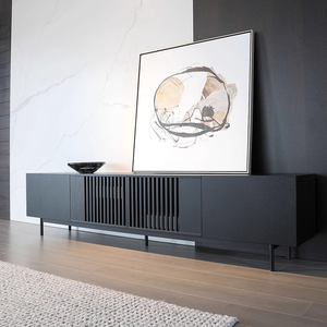 Meuble <span class=keywords><strong>TV</strong></span> rétro noir, simple et moderne, sur pied, pour salon, luxe léger, en bois massif, avec pieds en fer - Product Image 6