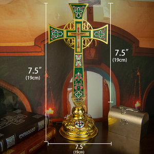 Crucifijo Ortodoxo HT, Cruz de Metal Azul y Rojo, Crucifijo de Pie con Bendiciones y Regalos para Decoración del Hogar o Iglesia - Product Image 4